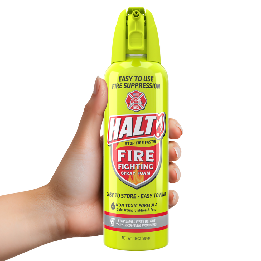 Compact, Non-Toxic Fire Suppressant – Easy to Use, Made in the USA – Halt